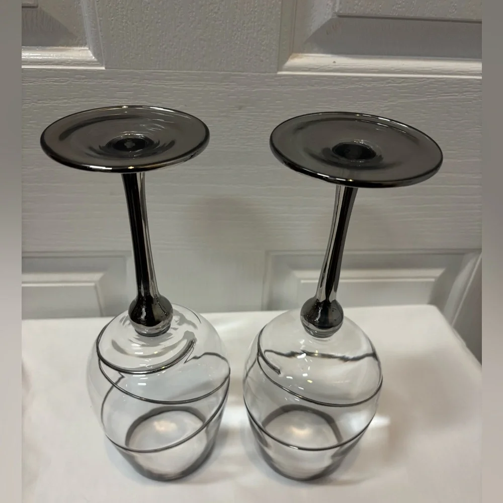 Z Gallerie clear with silver accents, Silver Rimmed & Stemmed 32Oz Wine Glasses